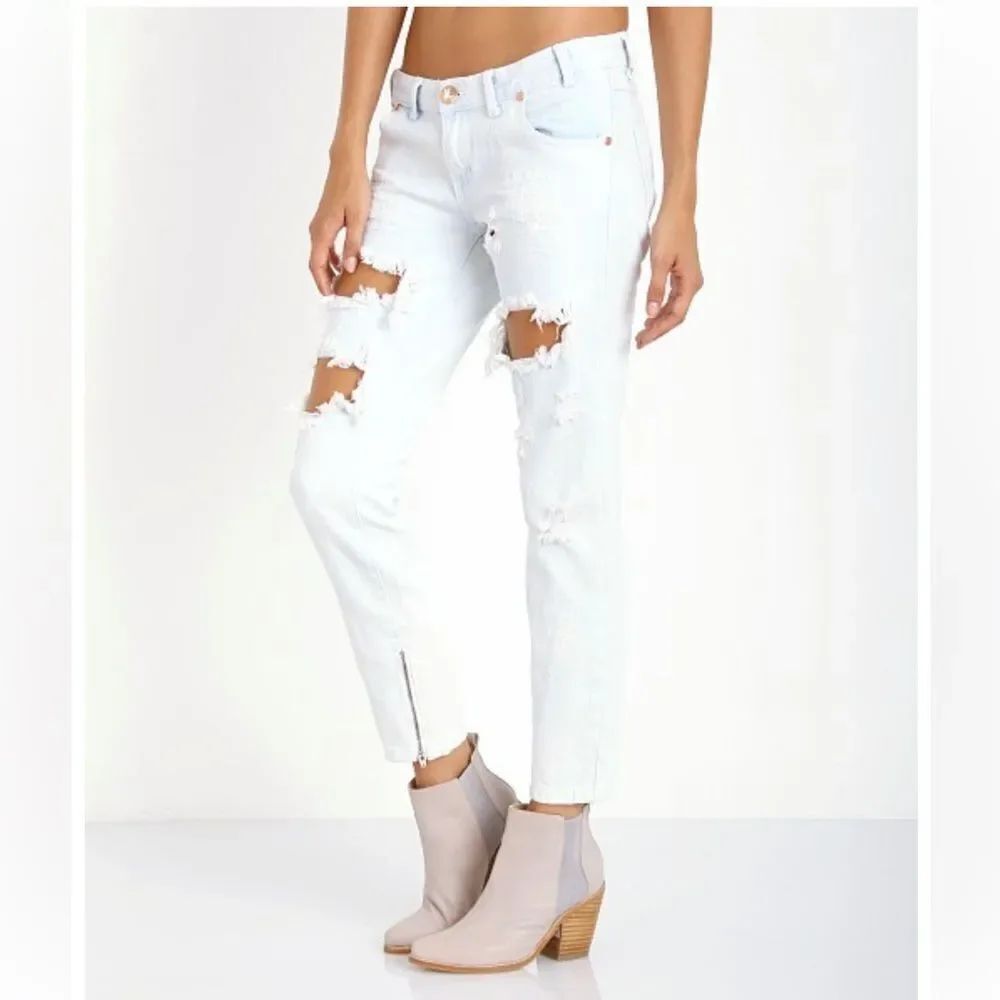 One Teaspoon Distressed Cream Denim Ankle Jeans Pants(Size 26)